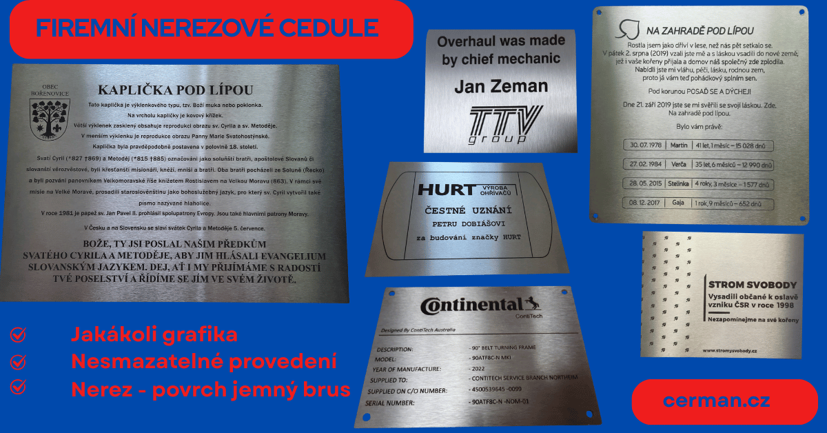 Firemní nerezová cedule s gravírováním, gravírování do nerehzu