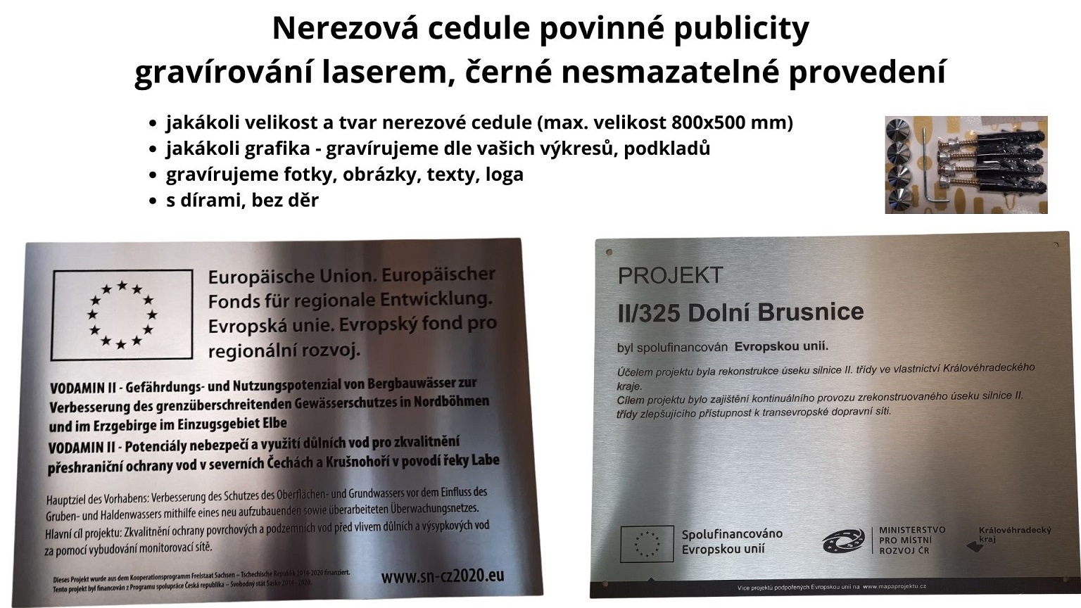 Laserové gravírování do nerezu, výroba štítků a cedulí