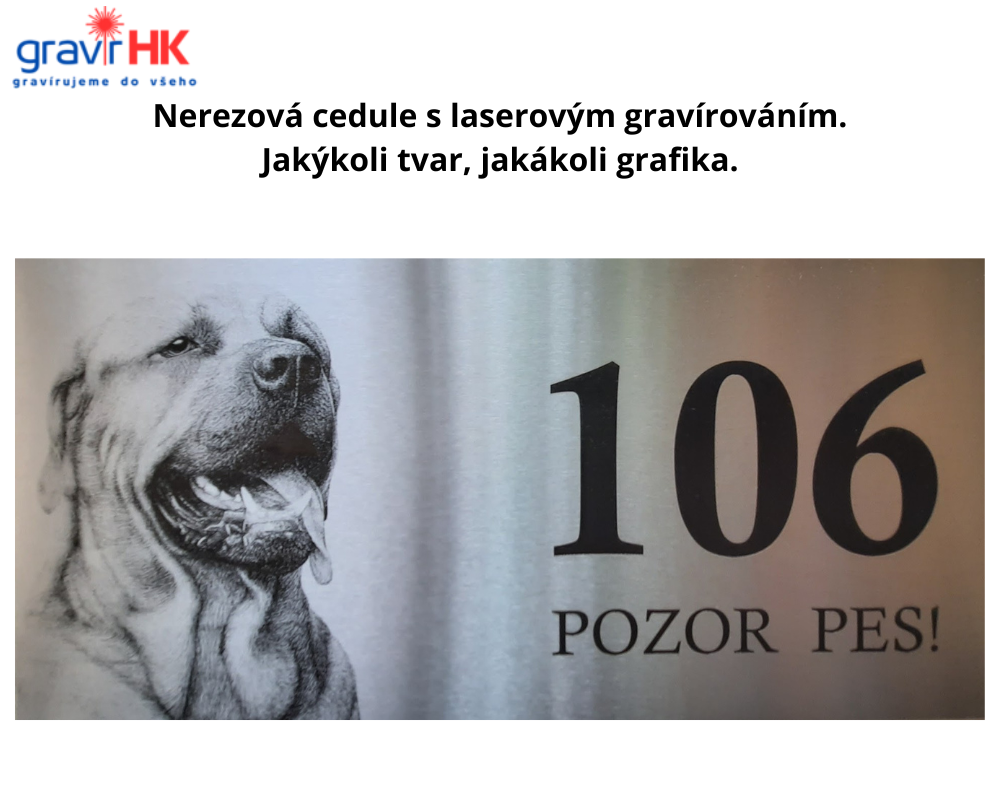 Nerezová cedule s laserovým gravírováním, gravírování fotky a textu.