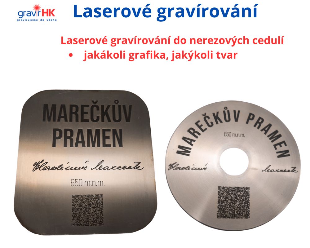 Laserové gravírování do kovů, gravírování laserem do nerezu. Výroba kovových štítků a cedulí.