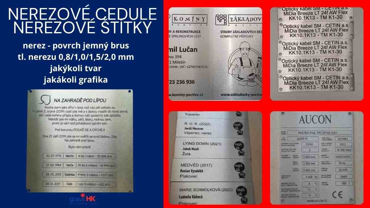 Laserové gravírování do nerezu, výroba cedulí, výroba kovových štítků