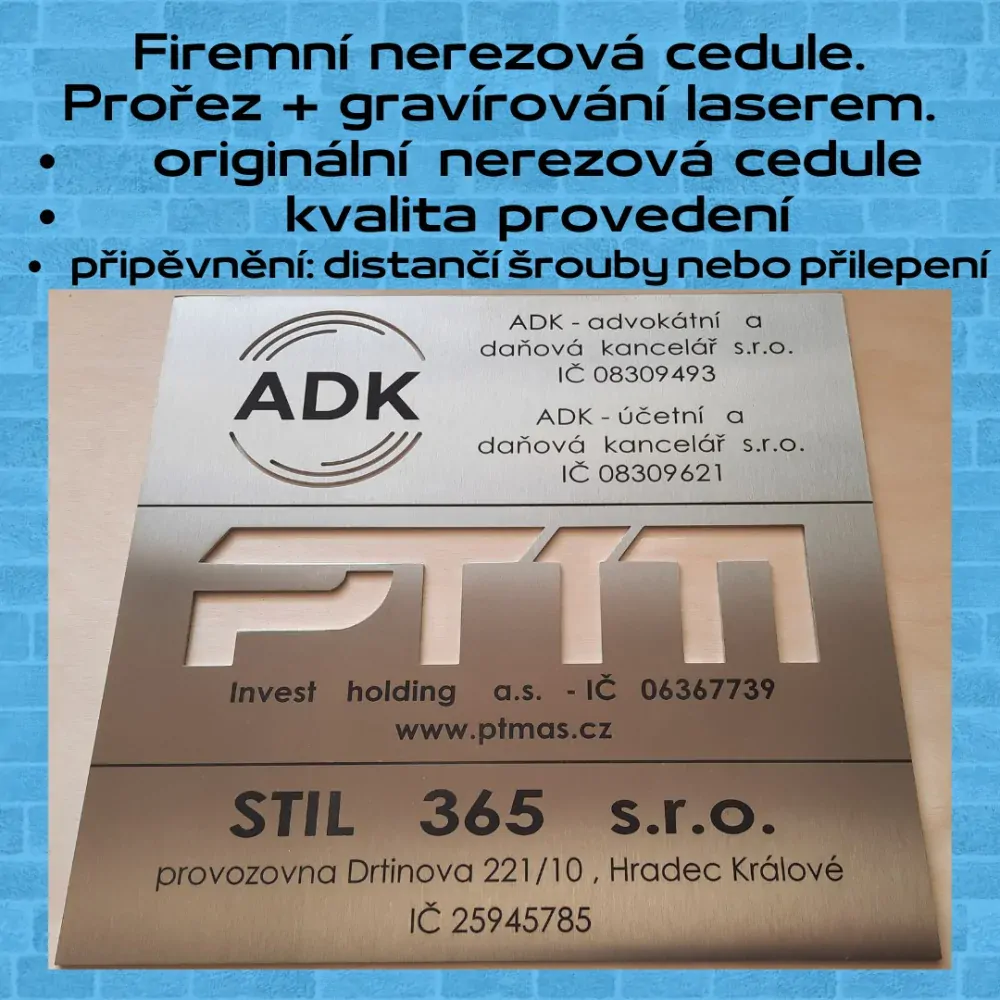 Nerezová firemní cedule s gravírováním - velikost A7