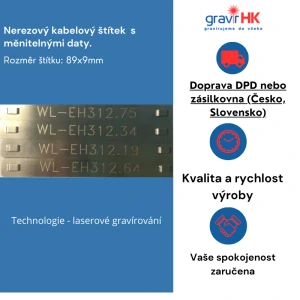 Nerezový kabelový štítek 89x9mm s laserovým gravírováním.