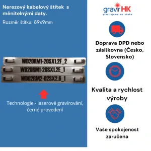 Nerezový kabelový štítek s laserovým gravírováním - černé provedení, rozměr 89x9mm