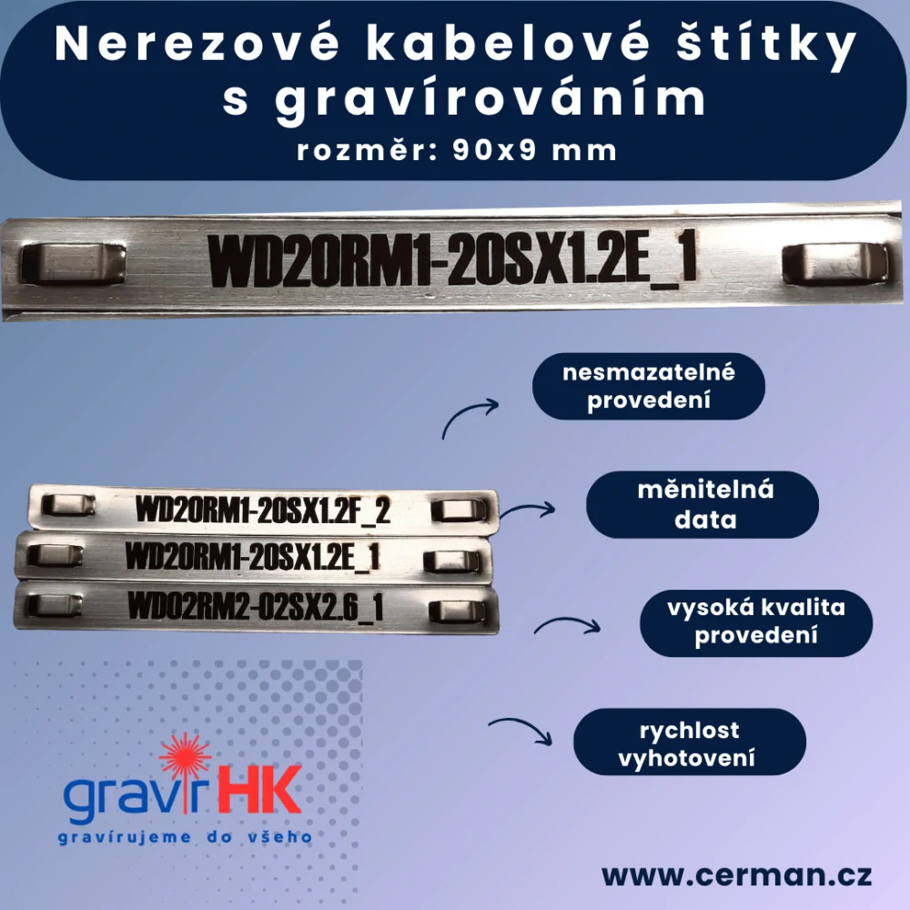 Nerezový kabelový štítek s laserovým gravírováním - černé provedení, rozměr 89x9mm