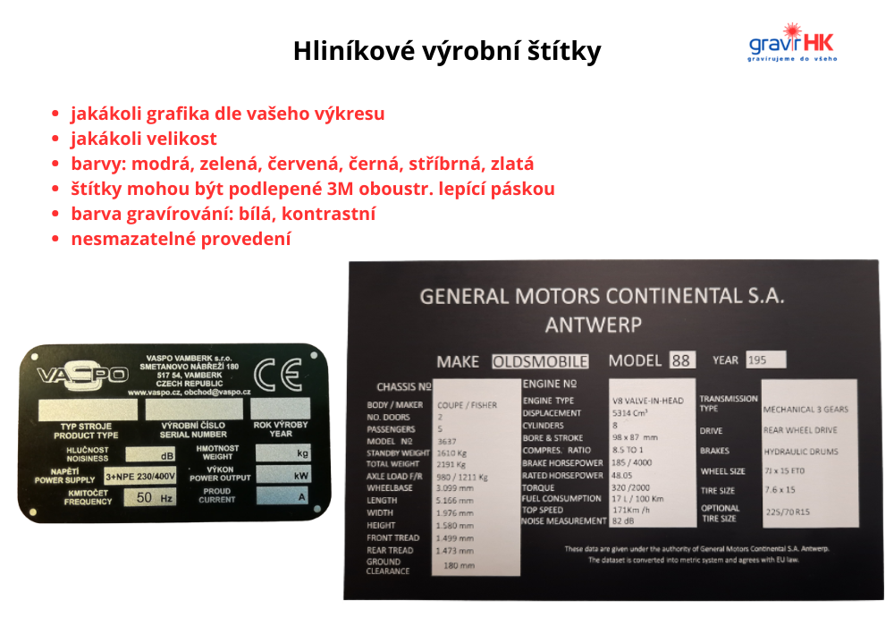 Gravírování do hliníku, výrobní hliníkové štítky