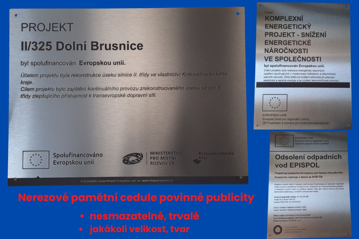 Nerezová cedule povinné publicity s laserovým gravírováním