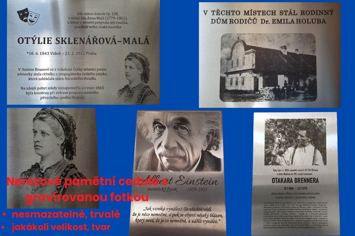 Pamětní nerezová cedule s gravírovanou fotkou