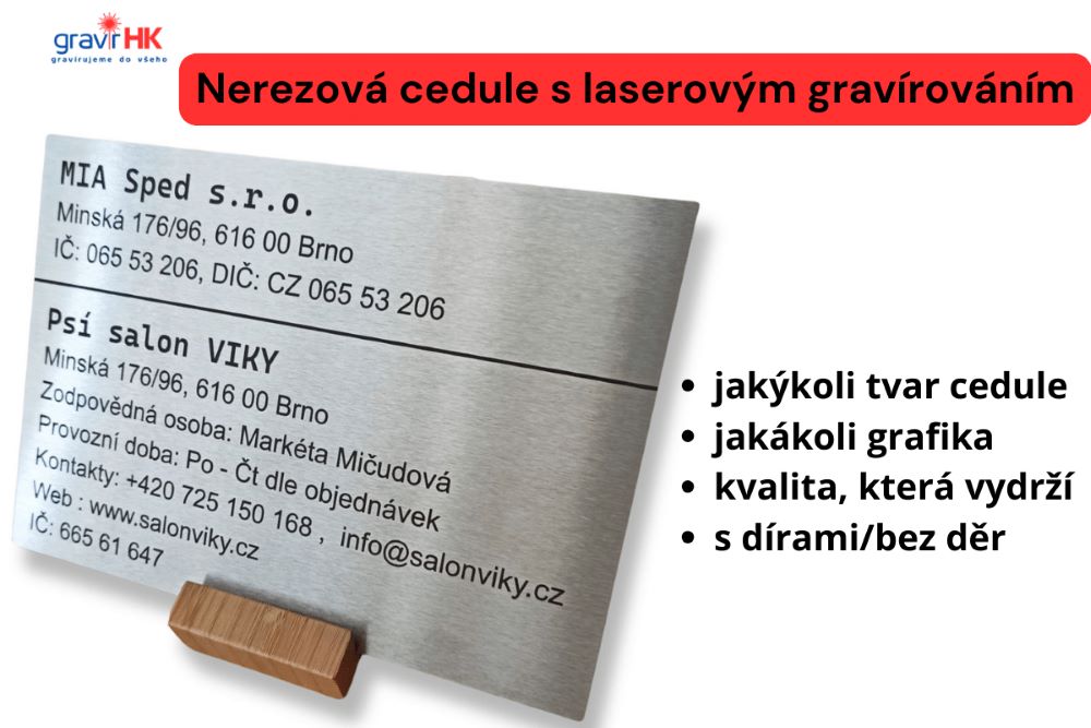 Firemní nerezová cedule s laserovým gravírováním